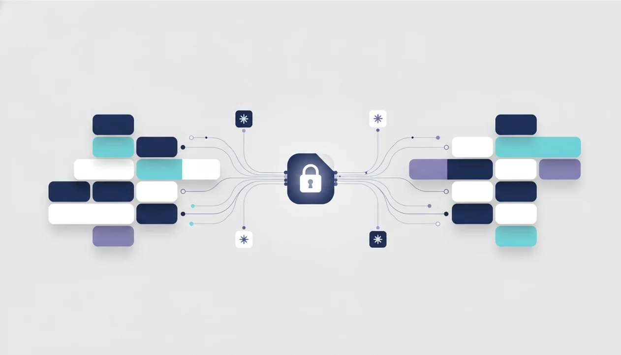 Abstract app ecosystems connect through secure data paths and shared integration nodes.