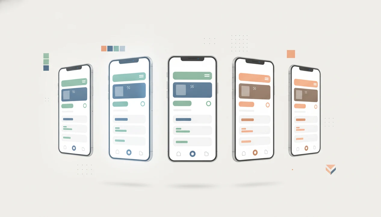 A clean illustration shows prioritized app store screenshot panels arranged like a conversion-focused gallery.