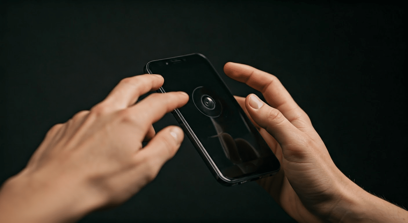 Close-up of hands using Google Lens