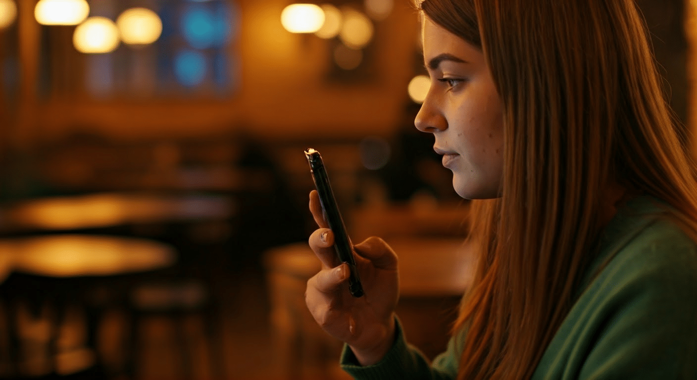 Individual engaging with Google Lens Translate in coffee shop