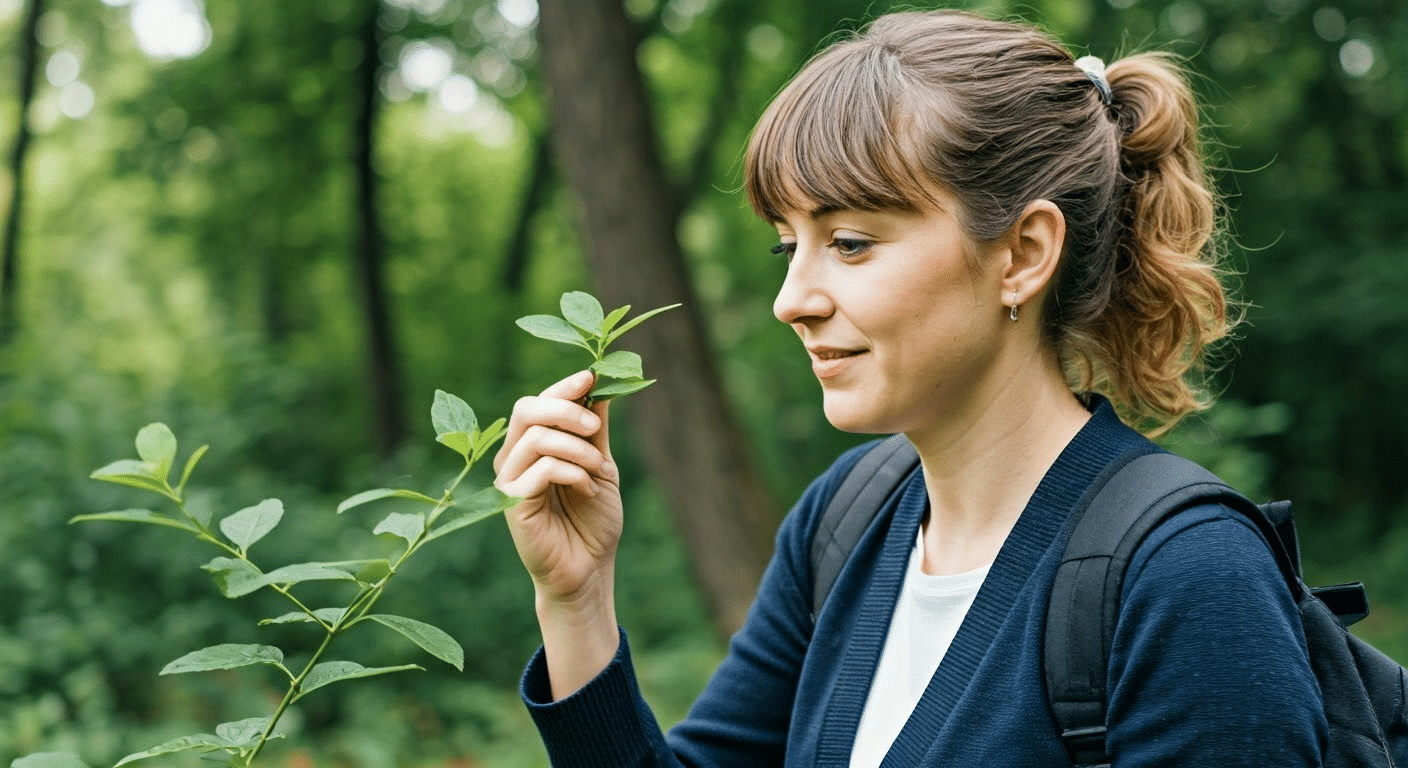 Person identifying plant using Google Lens in park