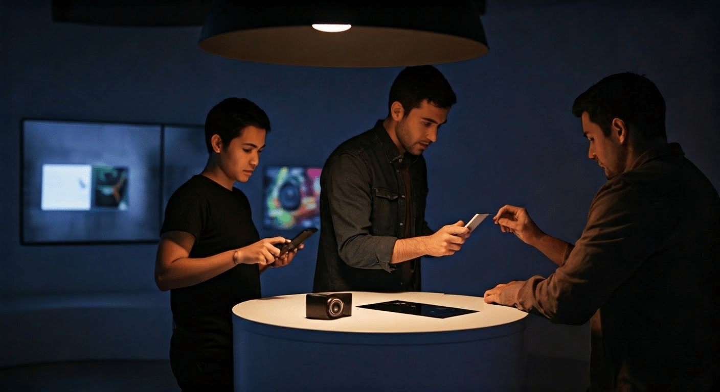 Users interacting with Google Camera in tech environment